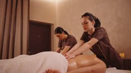 Couple having relaxing body massage at spa